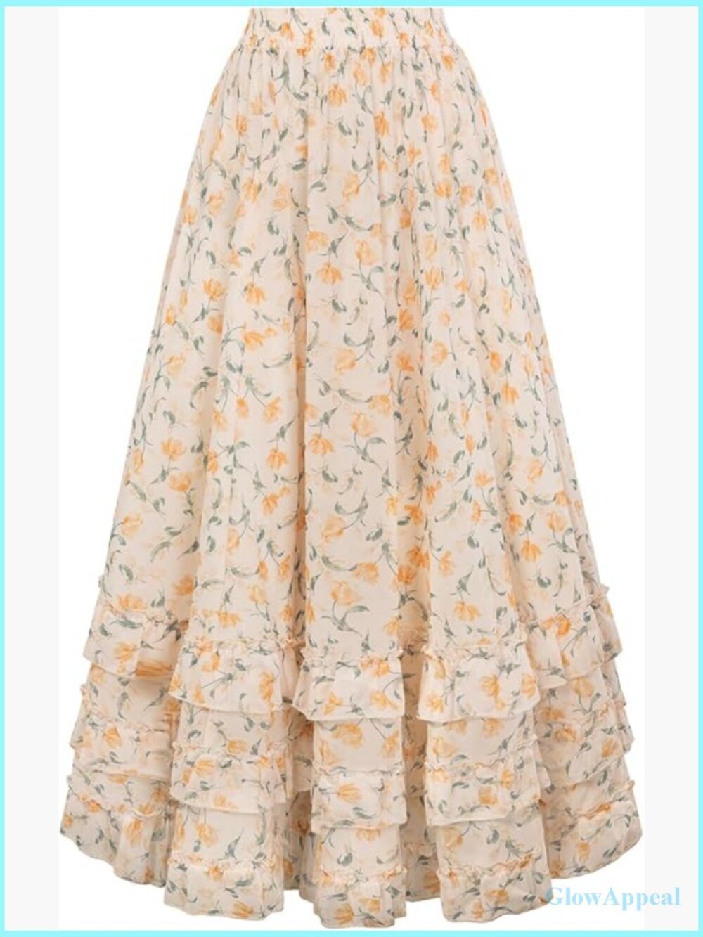 Floral Chiffon Maxi Skirt High Waist Elastic Ruffle Long Skirt with Pockets